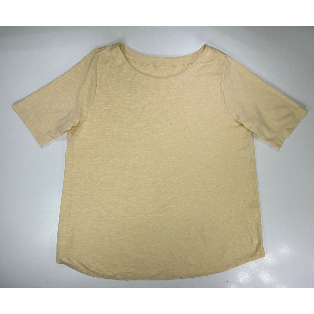 J. Jill Womens Large‎ Yellow Pima Slub Elbow Sleeve Tee Shirt Top Classic Neck
